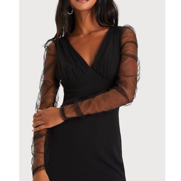 Lulus NWT Red Carpet Energy Black Tulle Long Sleeve Mermaid Maxi Dress Small - Picture 4 of 11